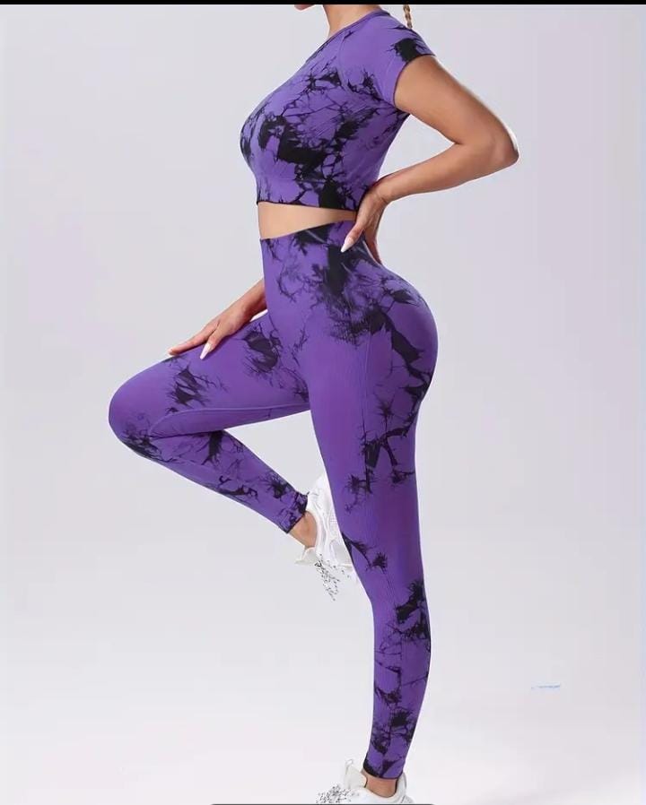 2pcs Purple Tie Dye fitness