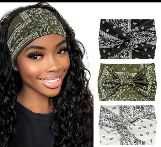 3pcs headbands (Black, Green & White)