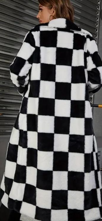 Ladies Black and White Trimmed Coat